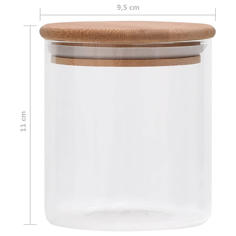 Borcane din sticlă depozitare, capac de bambus, 10 buc., 600 ml