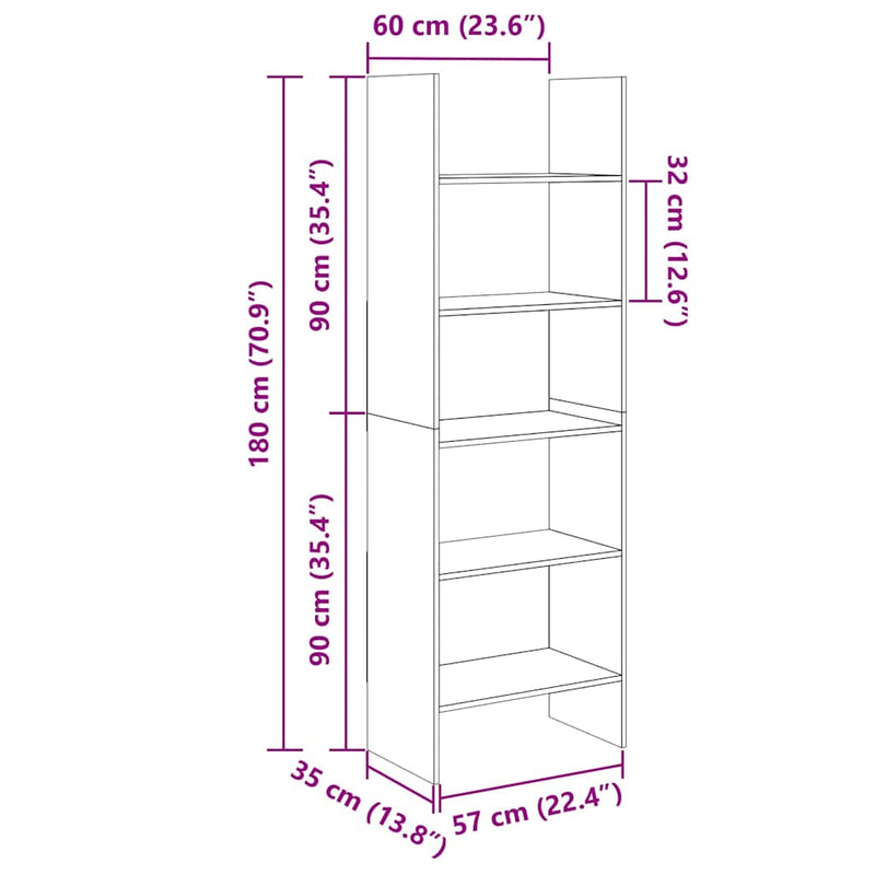 Bibliotecă, negru, 60x35x180 cm, lemn prelucrat