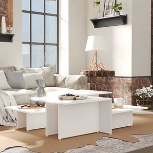 Mese de cafea, 2 buc., alb, 111,5x50x33 cm, lemn compozit