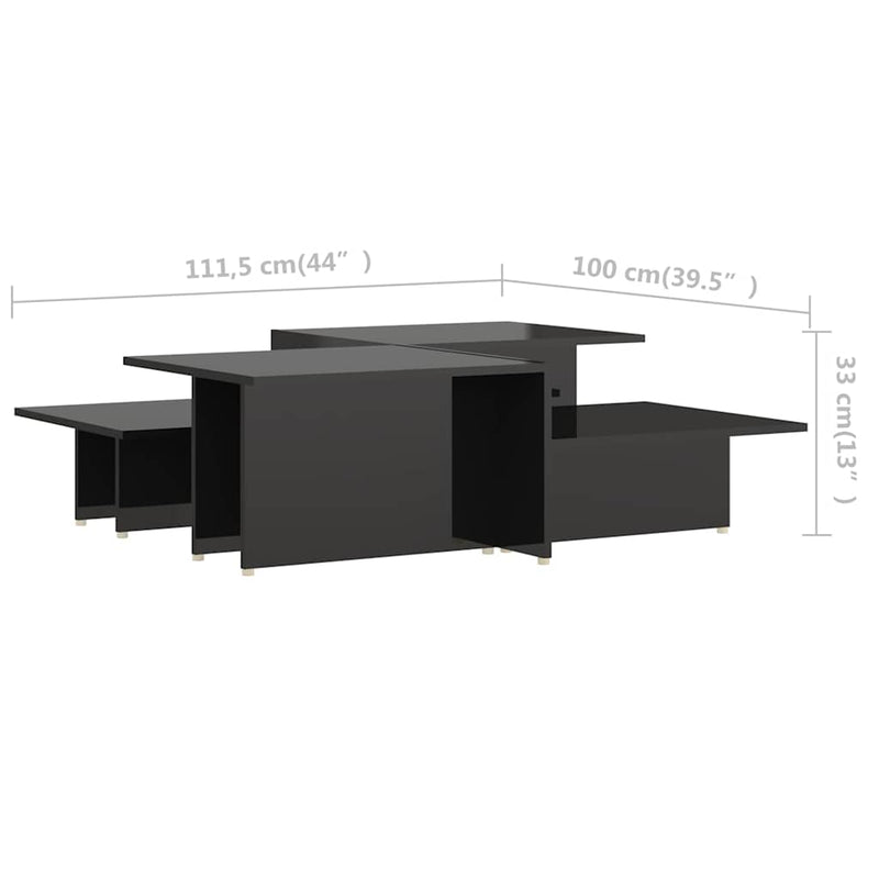 Mese cafea 2 buc negru extralucios 111,5x50x33 cm lemn compozit