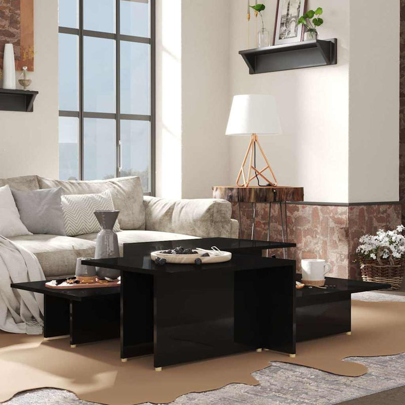 Mese cafea 2 buc negru extralucios 111,5x50x33 cm lemn compozit