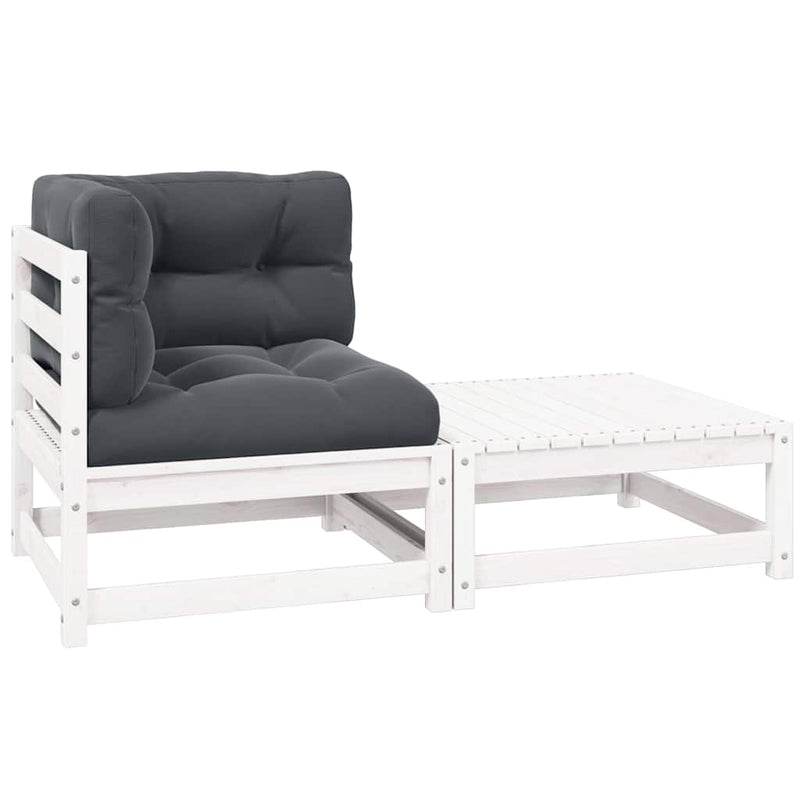 Set mobilier de grădină cu perne, 2 piese, alb, lemn masiv pin