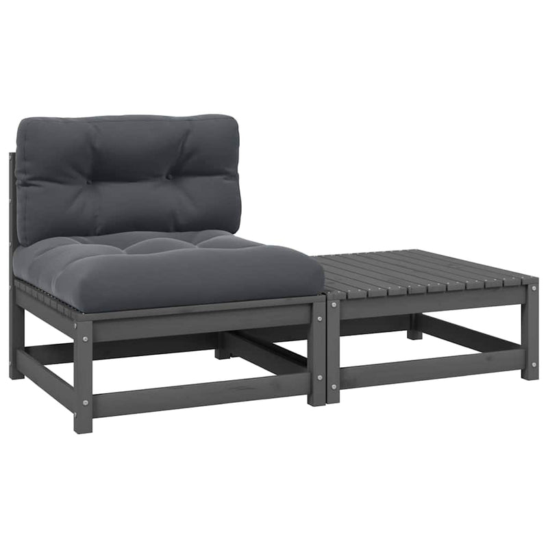 Set mobilier de grădină cu perne, 2 piese, gri, lemn masiv pin