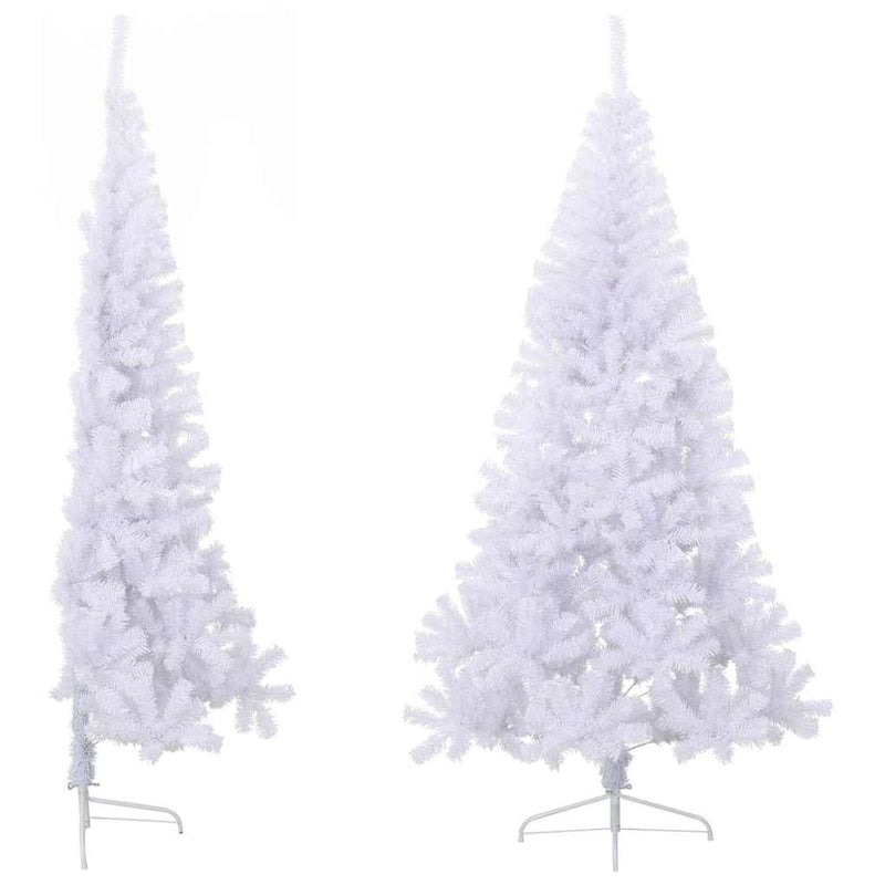 Brad de Crăciun artificial jumătate, suport, alb, 210 cm, PVC