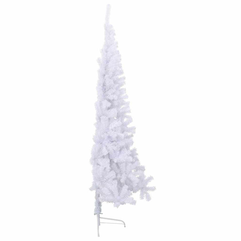 Brad de Crăciun artificial jumătate, suport, alb, 210 cm, PVC