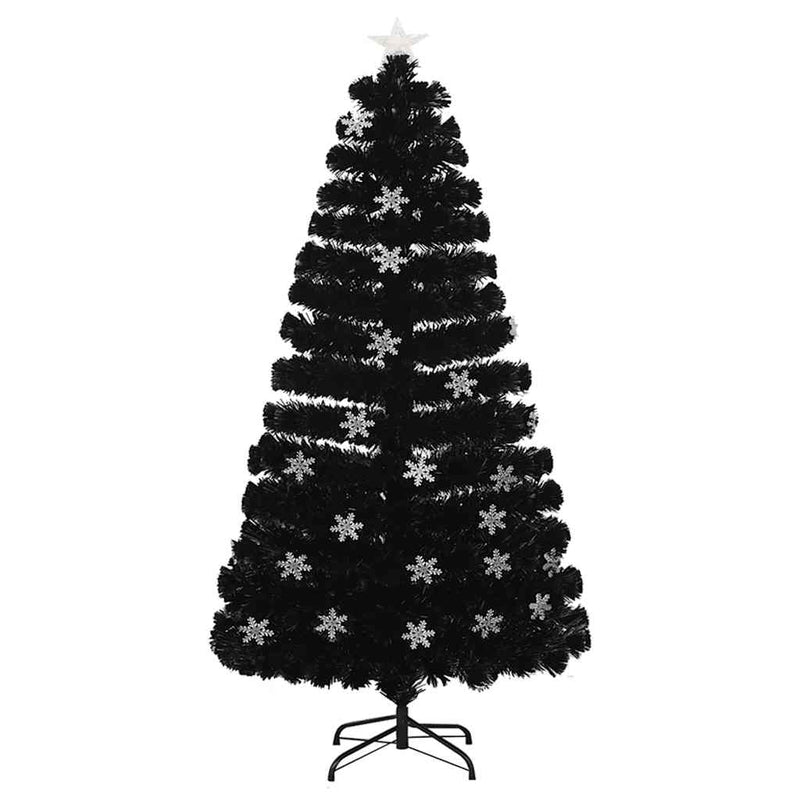 Brad Crăciun cu LED fulgi de zăpadă, negru 120 cm fibră optică