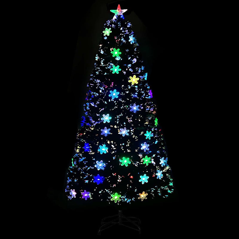 Brad Crăciun cu LED fulgi de zăpadă, negru 120 cm fibră optică