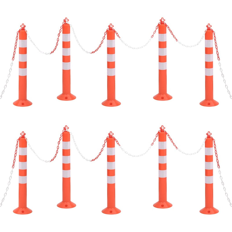 Bornă de control trafic cu lanţ, 10 buc., 75 cm, PE