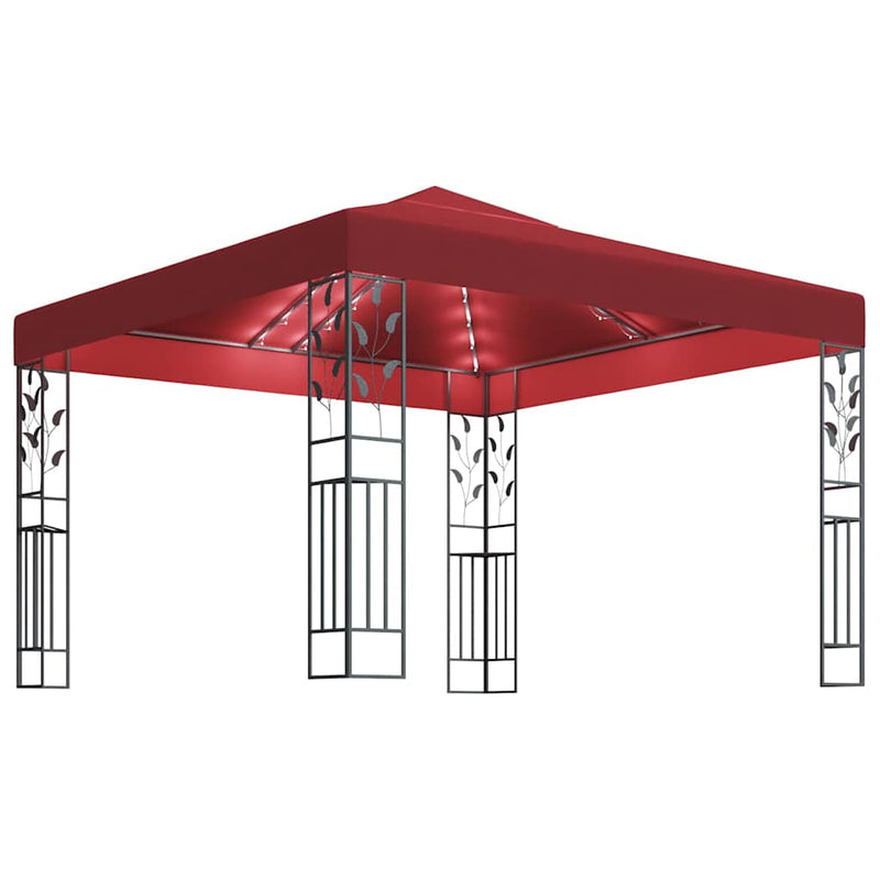 Pavilion cu șir de lumini LED, roșu vin, 3x3 m