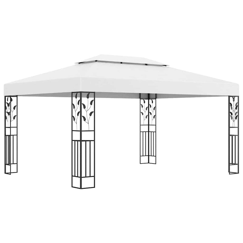 Pavilion cu acoperiș dublu & șiruri de lumini LED, alb, 3x4 m