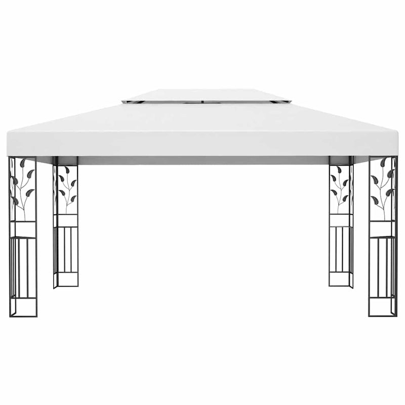 Pavilion cu acoperiș dublu & șiruri de lumini LED, alb, 3x4 m