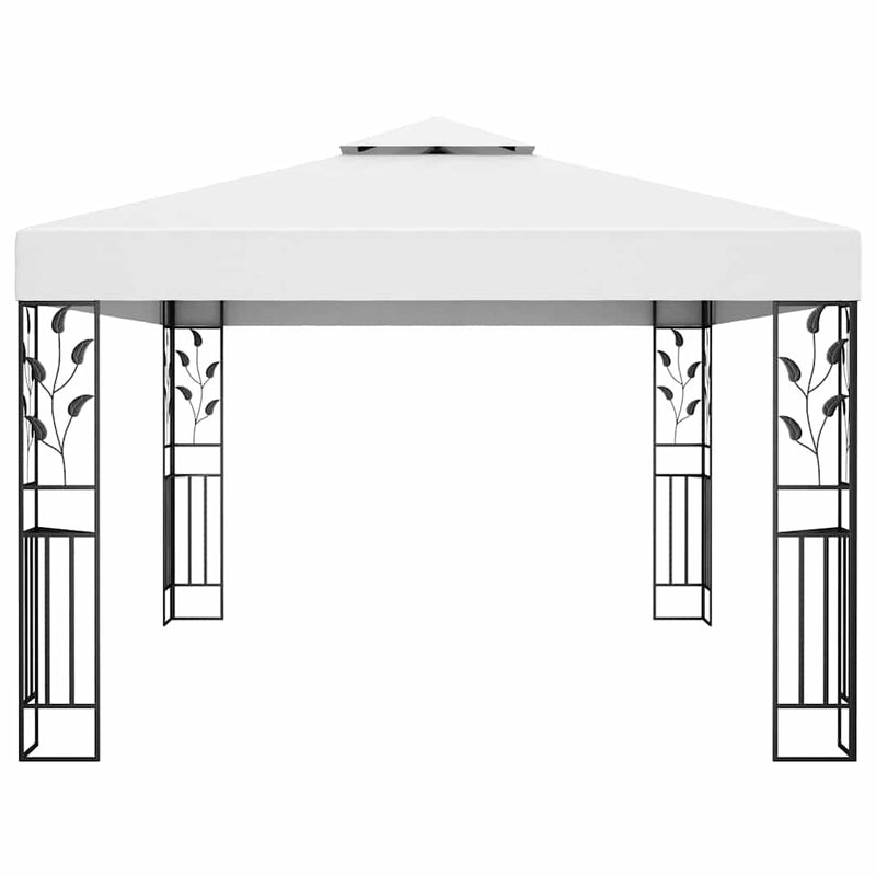 Pavilion cu acoperiș dublu & șiruri de lumini LED, alb, 3x4 m