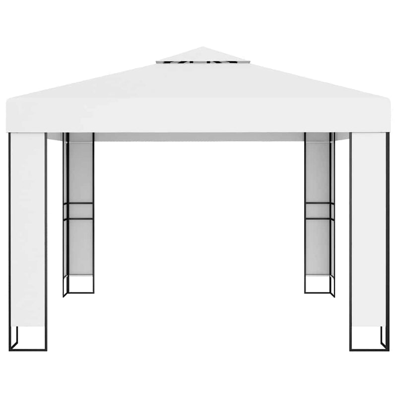 Pavilion cu acoperiș dublu & șiruri de lumini LED, alb, 3x3 m
