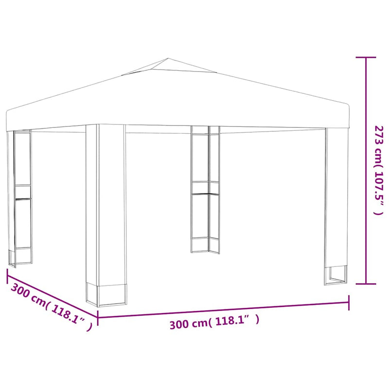 Pavilion cu acoperiș dublu & șiruri de lumini LED, alb, 3x3 m