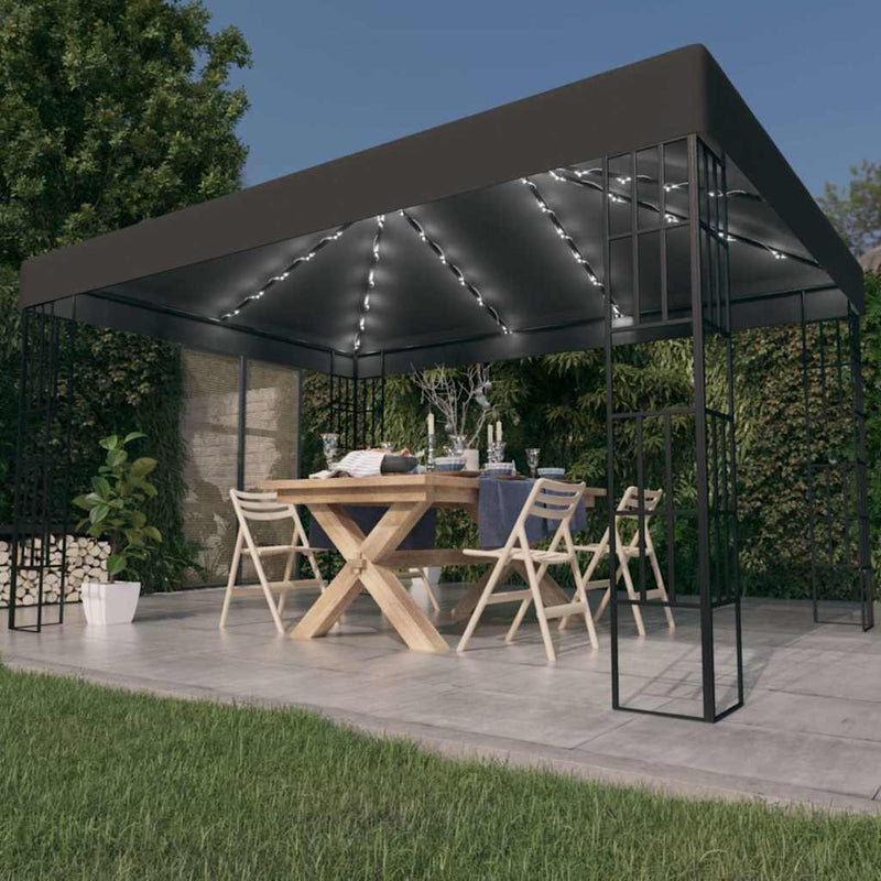 Pavilion cu șir de lumini LED, antracit, 3x4 m