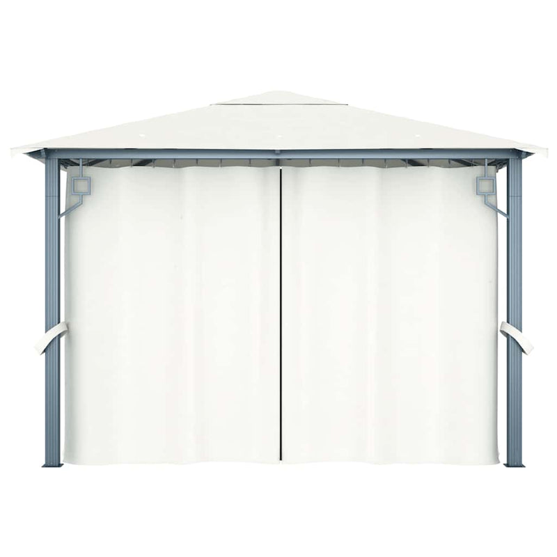Pavilion cu perdele & șiruri lumini LED, crem, 3x3 m, aluminiu
