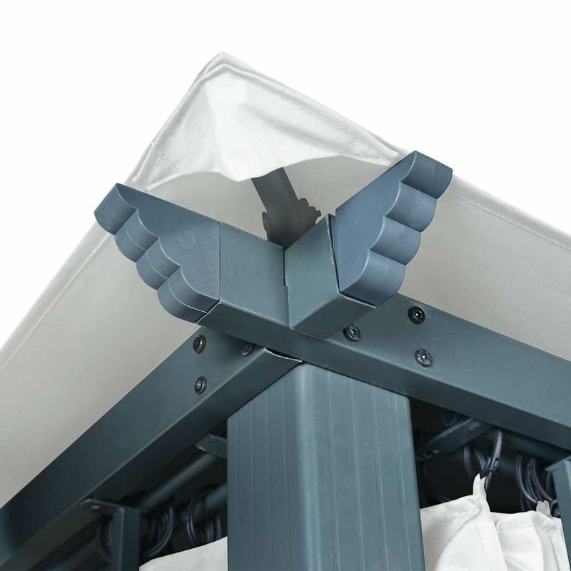Pavilion cu perdele & șiruri lumini LED, crem, 3x3 m, aluminiu