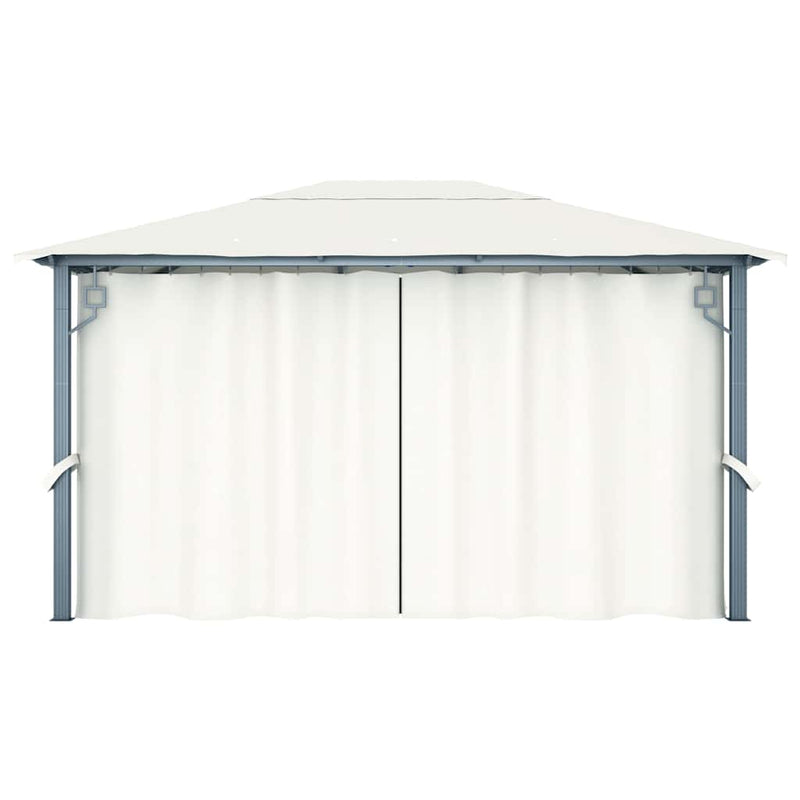Pavilion cu perdele & șiruri lumini LED, crem, 4x3 m, aluminiu