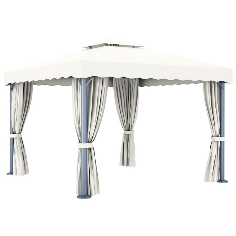 Pavilion cu perdele & șiruri lumini LED, alb crem, 3x3 m