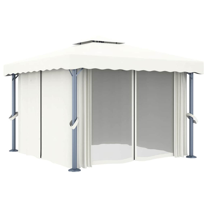 Pavilion cu perdele & șiruri lumini LED, alb crem, 3x3 m