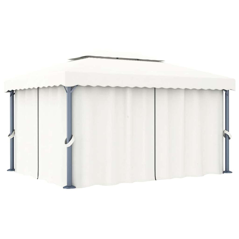 Pavilion cu perdele & șiruri lumini LED, alb crem, 4x3 m