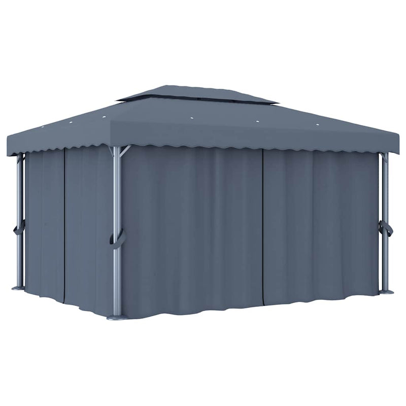 Pavilion cu perdele & șiruri lumini LED, antracit, 4x3 m