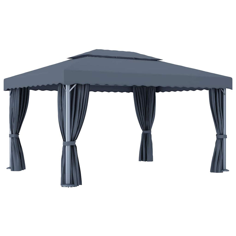 Pavilion cu perdele & șiruri lumini LED, antracit, 4x3 m