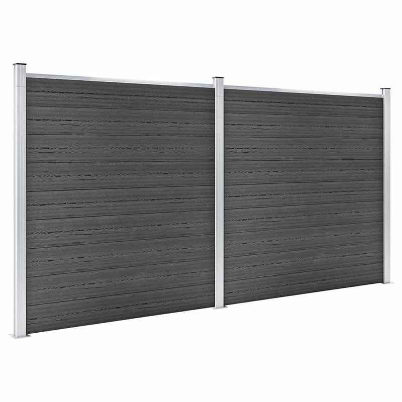 Set de panouri de gard, negru, 353 x 186 cm, WPC