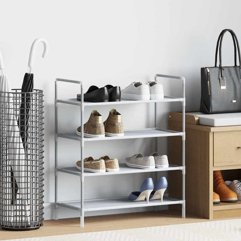 Raft încălțăminte 4 etajere, argintiu, metal și textil nețesut