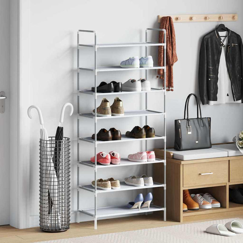 Raft încălțăminte 8 etajere, argintiu, metal și textil nețesut