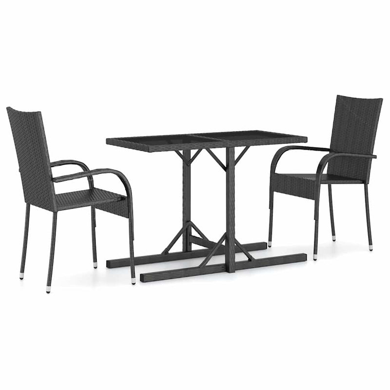 Set mobilier de grădină, 3 piese, negru