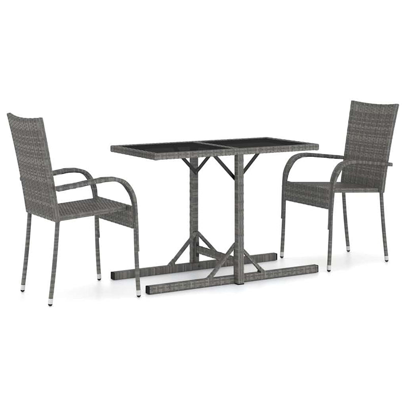 Set mobilier de grădină, 3 piese, gri
