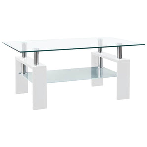 Masă cafea, alb și transparent, 95x55x40 cm, sticlă securizată