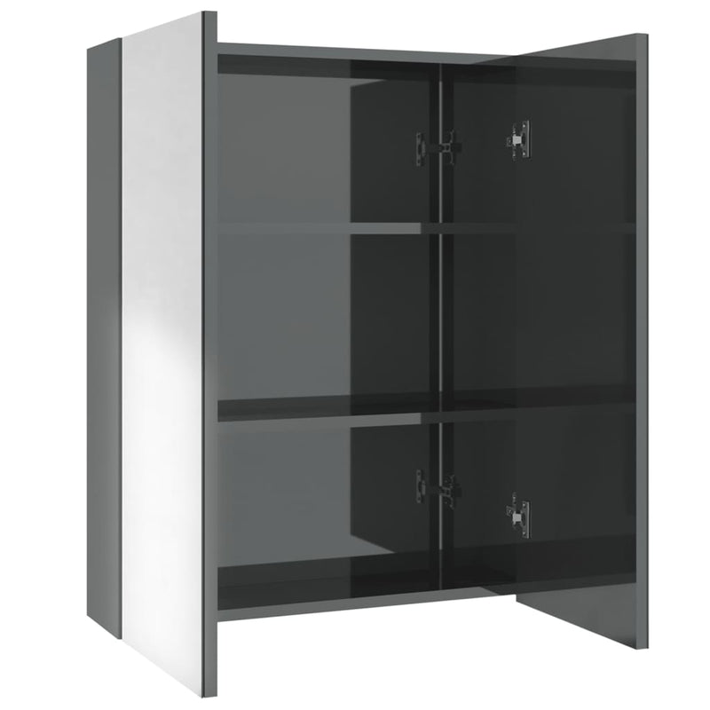 Dulap de baie cu oglindă, gri strălucitor, 60x15x75 cm, MDF