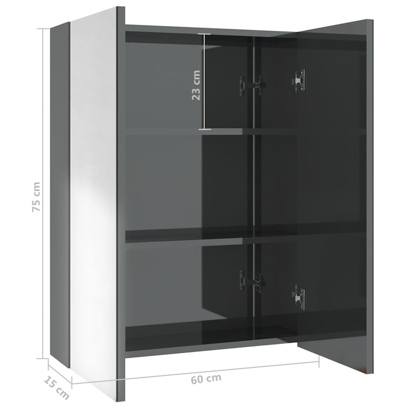 Dulap de baie cu oglindă, gri strălucitor, 60x15x75 cm, MDF