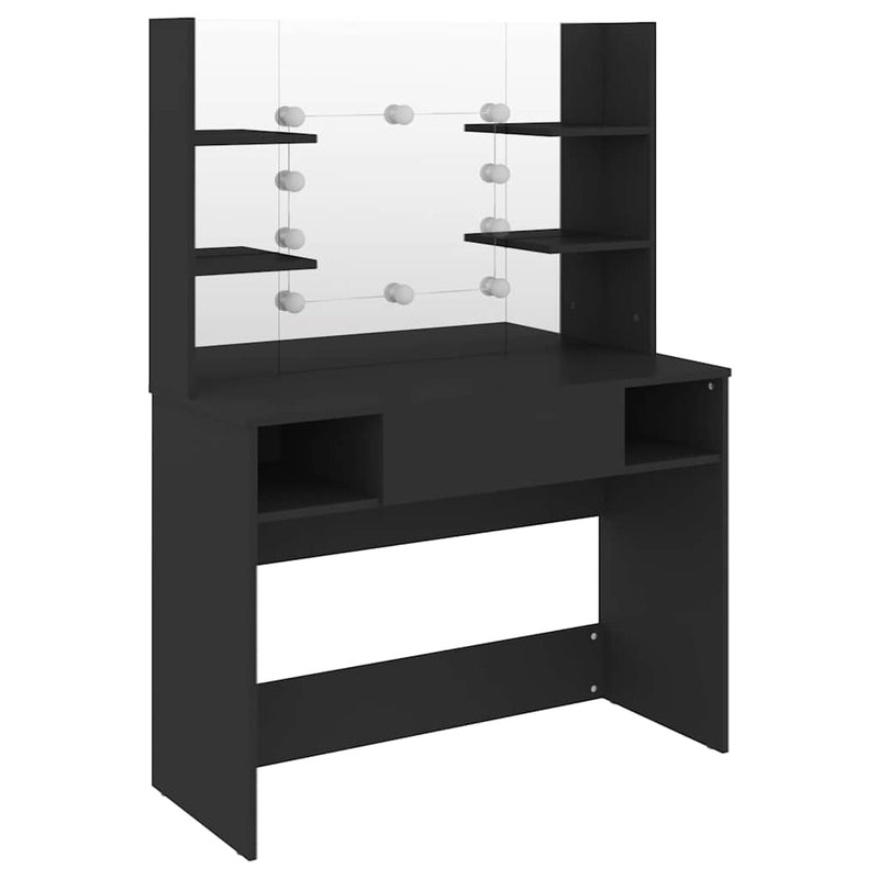 Masă machiaj cu lumini LED, negru, 100x40x135 cm , MDF