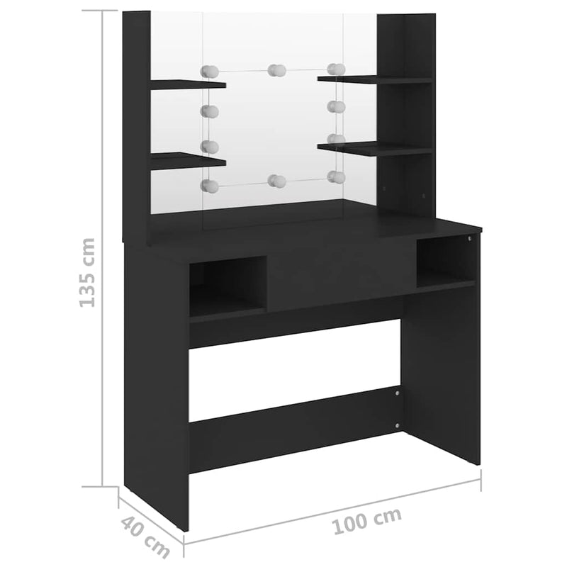 Masă machiaj cu lumini LED, negru, 100x40x135 cm , MDF
