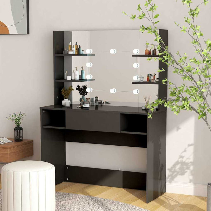 Masă machiaj cu lumini LED, negru, 100x40x135 cm , MDF