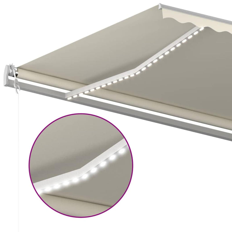 Copertină automată cu senzor vânt & LED, crem, 600x300 cm