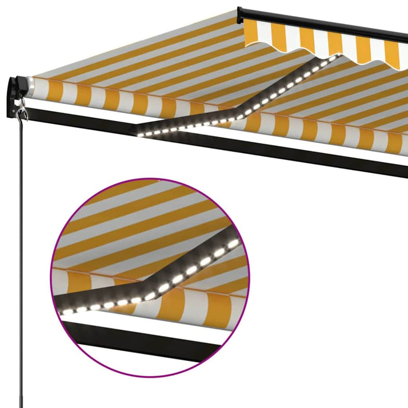 Copertină retractabilă manual cu LED, galben și alb, 450x300 cm