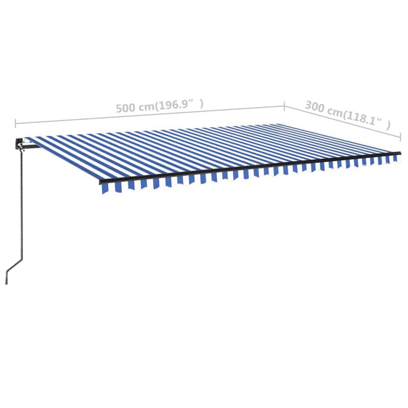 Copertină retractabilă manual cu LED, albastru & alb 500x300 cm
