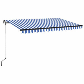 Copertină retractabilă manual, albastru și alb, 400x350 cm