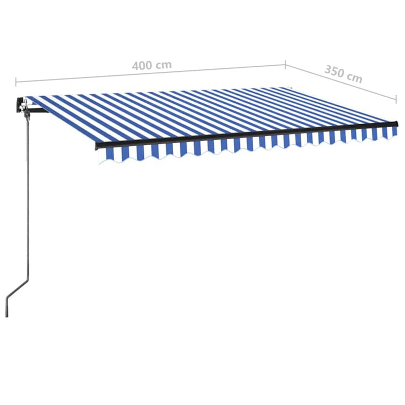 Copertină retractabilă manual cu LED, albastru/alb, 400x350 cm