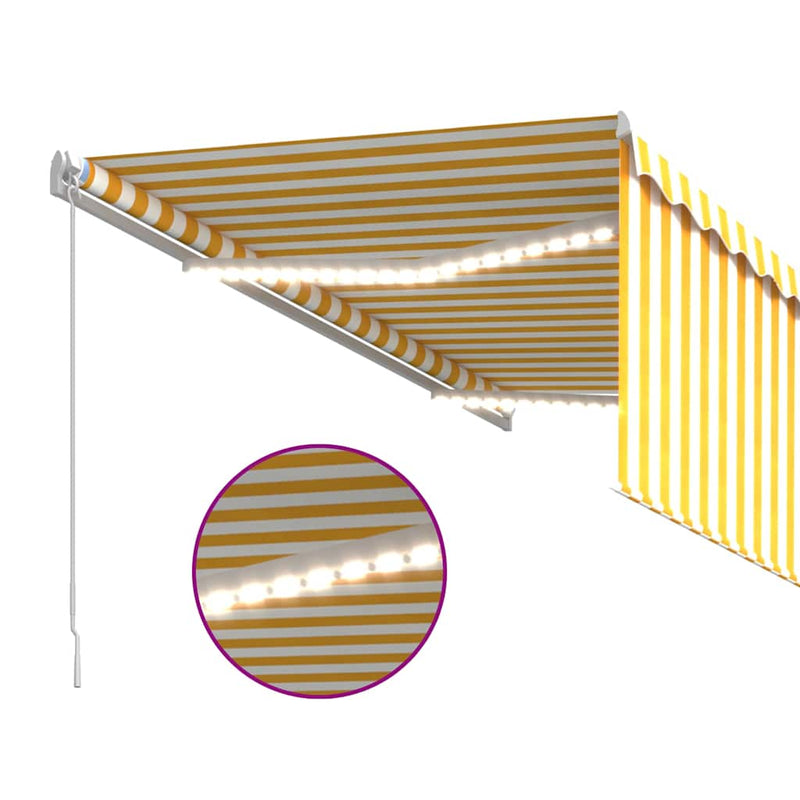 Copertină retractabilă manual cu stor&LED galben & alb 3x2,5 m