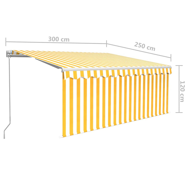 Copertină retractabilă manual cu stor&LED galben & alb 3x2,5 m