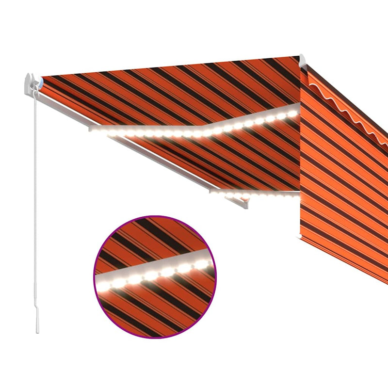 Copertină retractabilă manual stor&LED portocaliu&maro 3x2,5 m