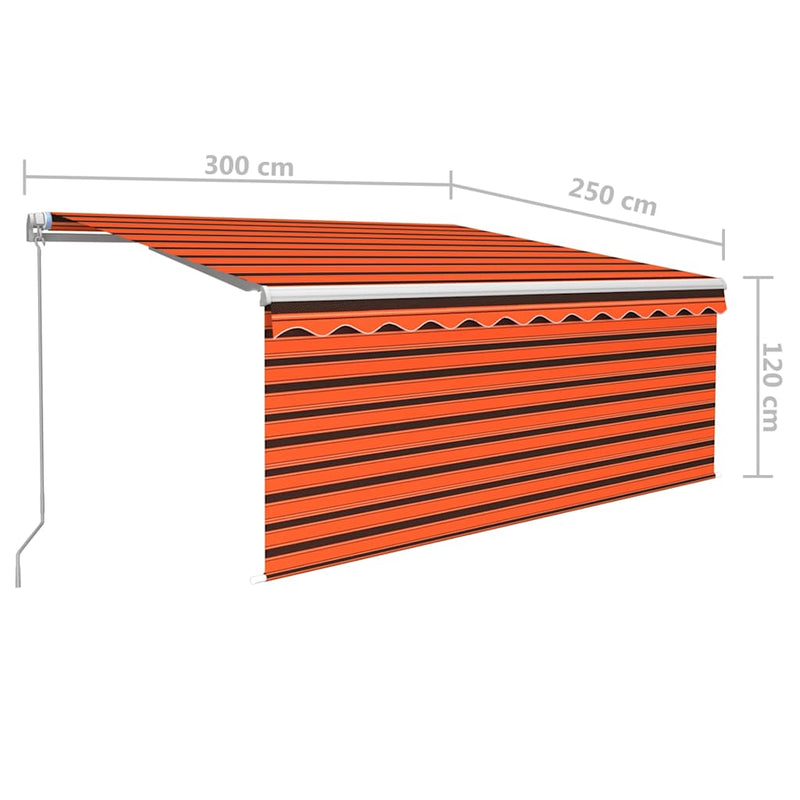 Copertină retractabilă manual stor&LED portocaliu&maro 3x2,5 m