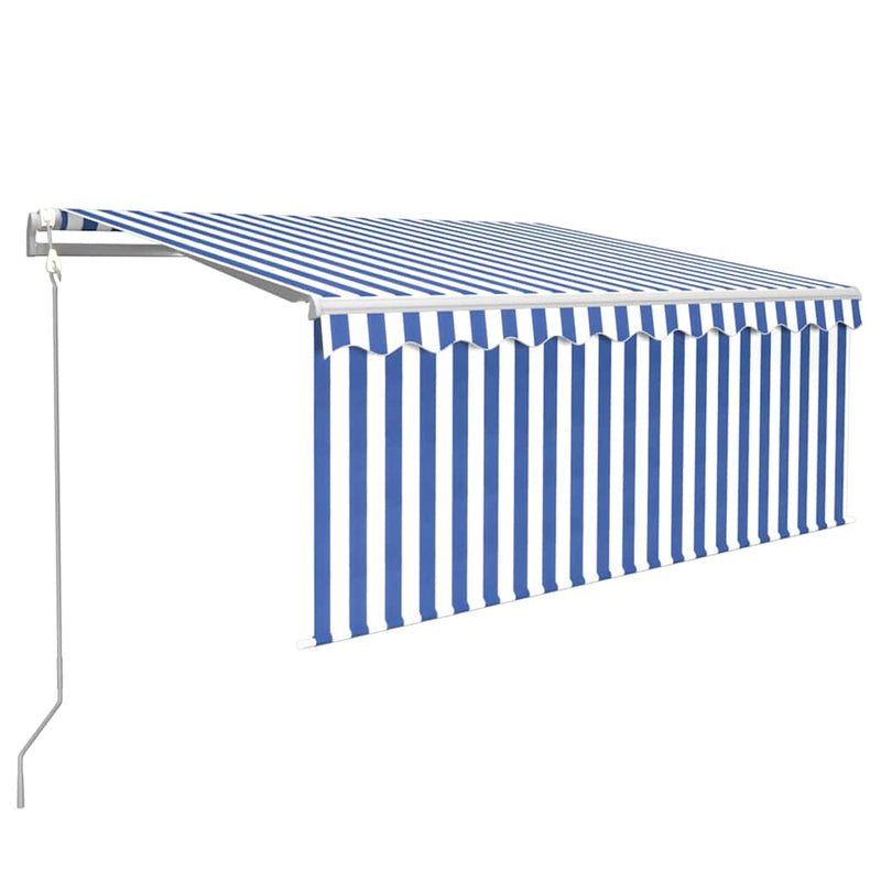 Copertină retractabilă automat cu stor, albastru & alb, 3x2,5 m