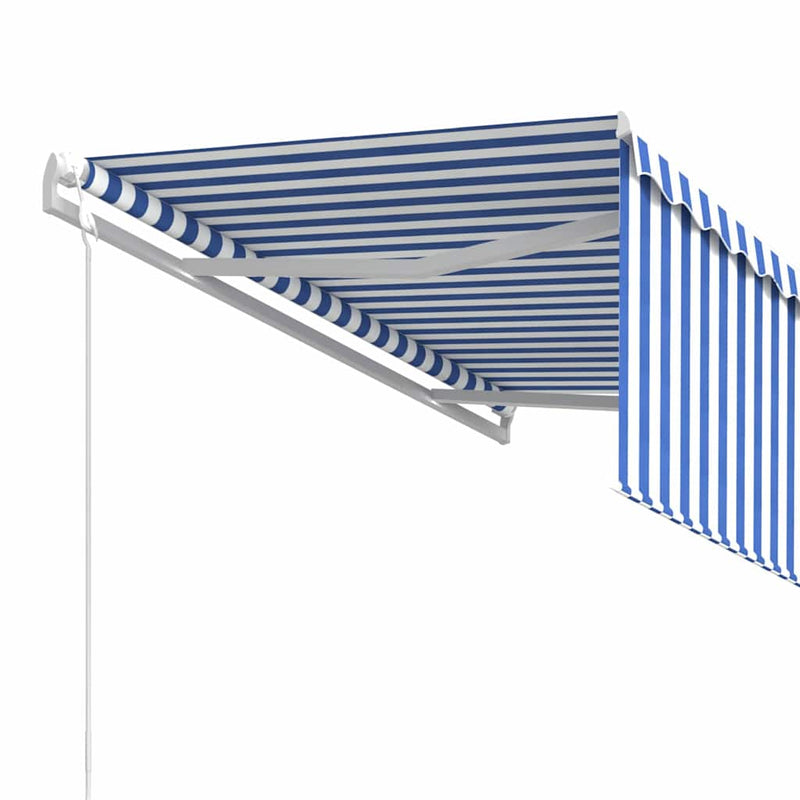 Copertină retractabilă automat cu stor, albastru & alb, 3x2,5 m