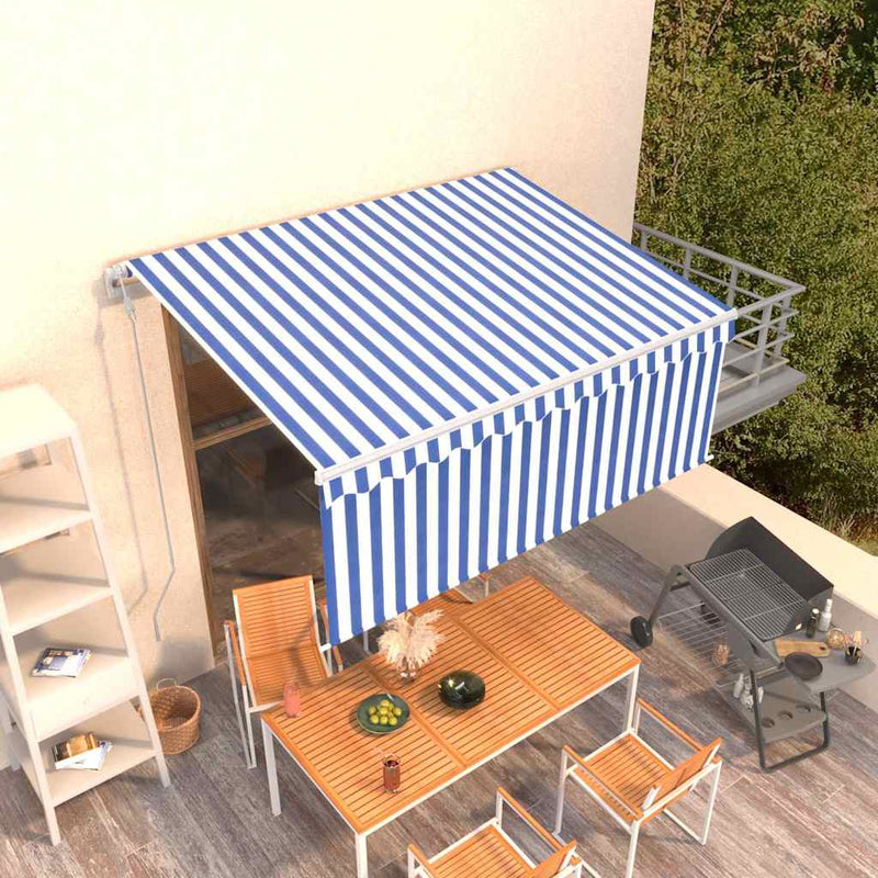 Copertină retractabilă automat cu stor, albastru & alb, 3x2,5 m